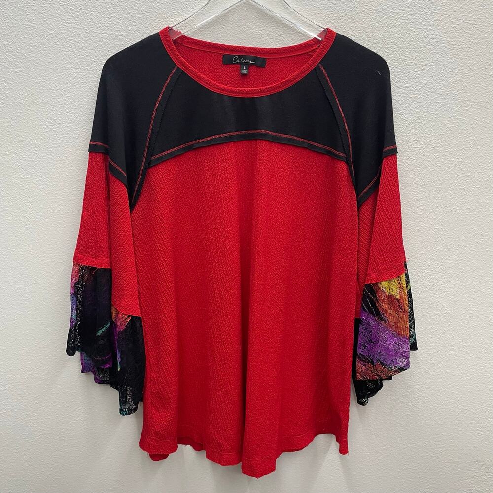 Calessa Red Blended Fabric Tunic Top Size Large